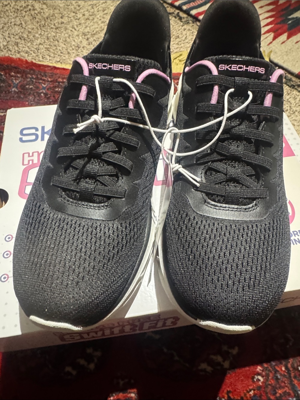 Skechers Women's Black Knit Athletic Sneakers with Light Pink Trim - Picture 7 of 8